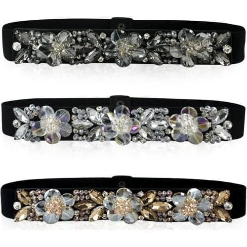 Women Elegant Rhinestone Belts crystal wide decorated Waistband for dress Vintage female designer wide elastic belt