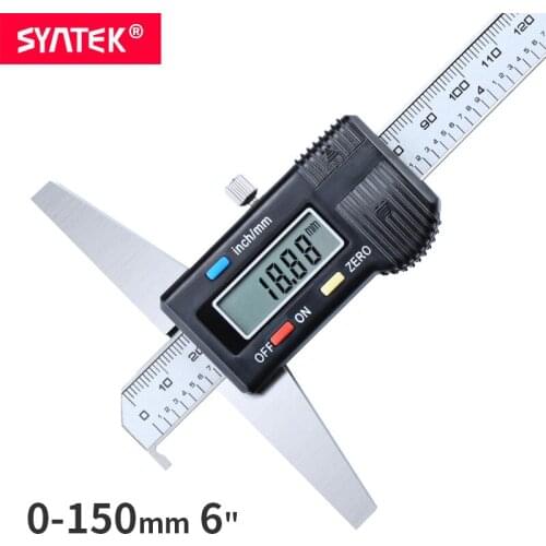 Syntek 0-150mm 6" Single Hook Digital Depth Vernier Caliper Micrometer Stainless Steel Electronic Digital Depth Gauge 150mm CE