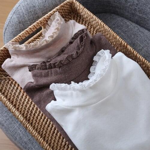 Lace stitching half-high collar all-match stretch inner Cotton knit sweater Slim bottoming womens autumn T-shirt women