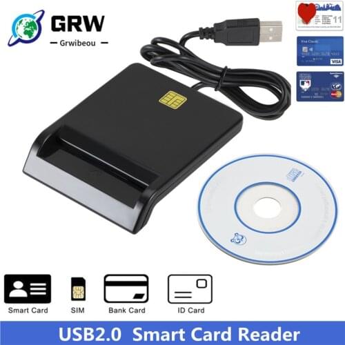 GRWIBEOU USB Smart Card Reader For Bank Card IC/ID EMV card Reader High Quality for Windows 7 8 10 Linux OS USB-CCID ISO 7816