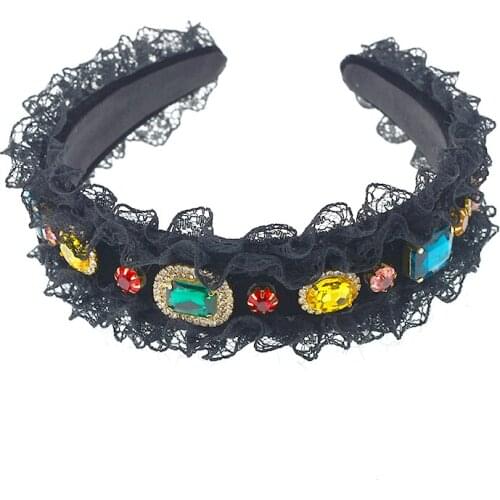 Vintage Hair Accessories Baroque Retro Pearl Hair Band Blue Rhinestone Crystals Lace Headband For Women Gift Headpiece