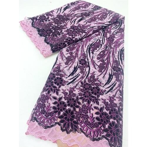 XIYA High Quality Nigerian Lace Fabric Embroidered French African Velvet Lace Fabric Weaving Purple Sequins Lace Fabric 4139B