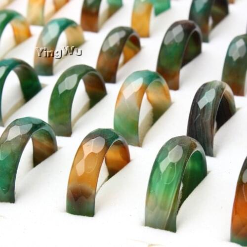 Yingwu 30pcs Mens Jade Natural Vintage Rings Green Stone Women Agate Gemstone Fine Jewelry Band Masculino Wedding Gift