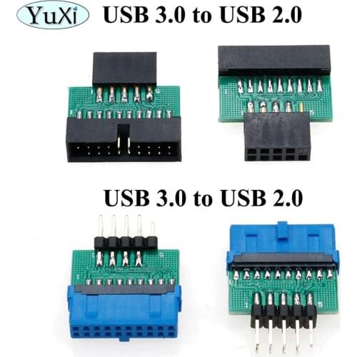 YuXi 20pcs/lot USB 3.0 19/20pin Male to USB 2.0 9Pin Female Extension Adapter Angled 180 Degree for Motherboard Mainboard