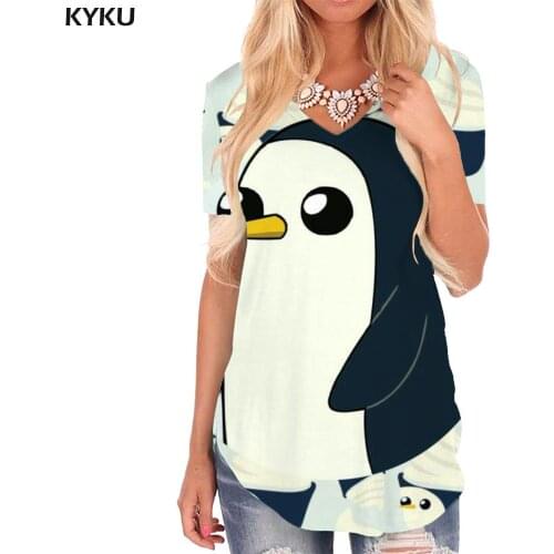 KYKU Penguin T-shirt women Animal V-neck Tshirt Lovely T-shirts 3d Harajuku Tshirts Printed Womens Clothing Hip hop Loose New