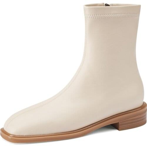 2021 New Autumn Winter Women Ankle Boots Fashion Female Designer Low Heel Shoes Ladies Black Brown White Square Toe Ankle Boots