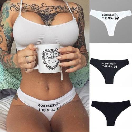 God Bless Print Women Funny Lingerie Sexy G-string Briefs Underwear Panties Tstring Thongs Knicker Dropshipping