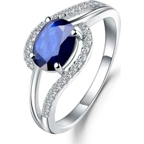 GEMS BALLET 100% 925 Sterling Silver Classic Fine Rings 1.66Ct Oval Natural Blue Sapphire Gemstone Ring for Women Jewelry