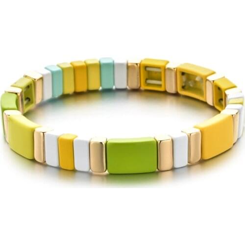 ZMZY Bohemian Simple Handmade Enamel Tila Bracelet Women Girls Wristband Bracelets Stackable Color Block Jewelry