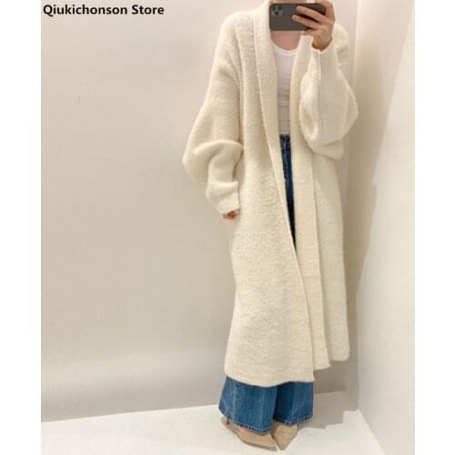 Synthetic Mink Cashmere Women Sweater Cardigan Autumn Winter Batwing Sleeve Knitted Long Cardigan Thick Oversize Fluffy Sweaters