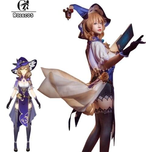 ROLECOS Game Genshin Impact Lisa Cosplay Costume Lisa Cosplay Costume Outfits Women Sexy Dress Halloween Uniforms Top Hat