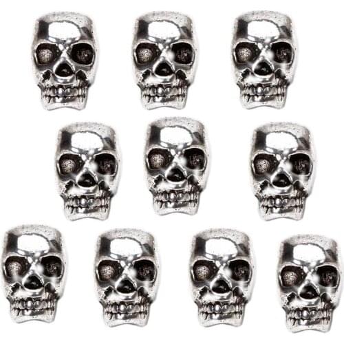 10PCS Antique Silver Steampunk Skull Charm Spacer Bead DIY Jewelry Findings
