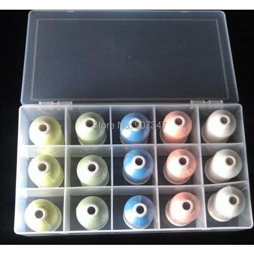 15 spools 1000m glow in the dark thread+clear plastic box. 3 spools 5 colors