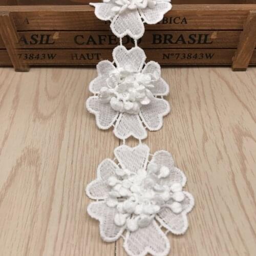 15Yards White Beautiful 3D Flower Embroidery Lace Applique Milk Silk Sewing Lace Trims DIY Craft 5cm wide