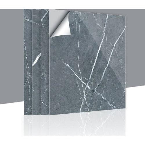 4pcs/12pcs Gray Marble Sticker For Kitchen Backsplash Living Room Tile Sticker PVC Waterproof Selfadhesive Floor Decor Wallpaper