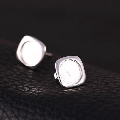 925 Sterling Silver Semi Mount Earrings Fine Jewelry Setting for 6x6mm / 8x8mm Round Cabochon Amber Agate Opal Gemstone