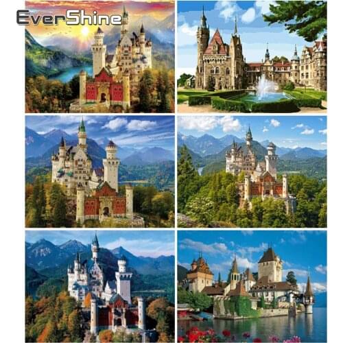 EverShine 5D Diamond Painting Landscape Cross Stitch Kit Diamond Embroidery Castle Rhinestones Art Beaded Needlework Home Decor
