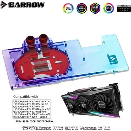 Barrow GPU Block For Colorful Vulcan RTX 3070 3060Ti, Full Coverage VGA Cooler Radiator, 5V 3Pin ARGB SYNC, BS-COI3070-PA