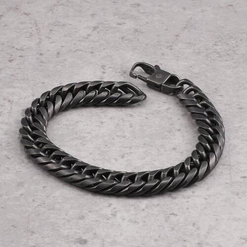 12mm 9 inch Black double curb Chain bracelet Stainless Steel Fashion Jewelry bangle for Mens