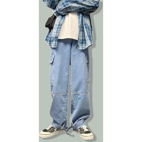 Hip Hop Multi Pocket Wide Legs Jeans Men Harajuku Loose Streetwear Straight Skateboard Pants NEWAutumn Jogger Cargo Cowboy Jeans