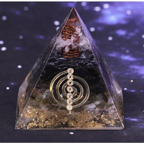 Geometrie Orgonite Pyramid Muladhara Chakra Obsidian Natural Crystal Labradorite Repel Evil Spirits Pyramid Decoration