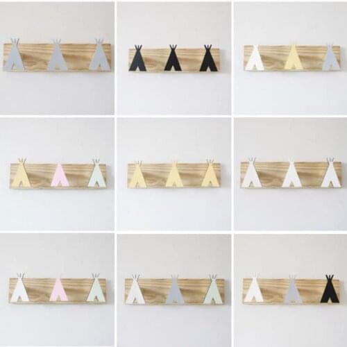 INS Nordic Tent Row Hook Solid Wood Wall Hooks Coat Rack Towel Mask Clothes Hangers Kids Room Decoration Keys Holder Organizer