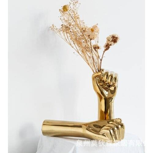 Nordic Style Ceramics Vase Golden Hand Vase Flowers Modern Home Office Decor Creative Floral Composition Living Room Ornament
