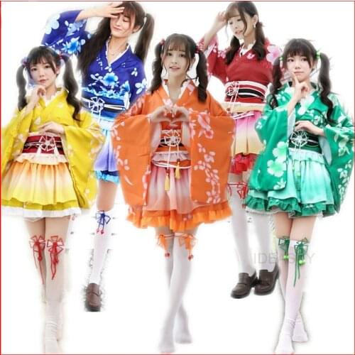 Kimono Japanese Style Kawaii Girls Floral Yukata Haori Love Live Lolita Dress for Women Party Yukata Dance Anime Cosplay Costume