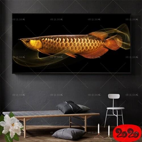 Hot New Poster Canvas Painting With Art Frame Aesthetic Golden Arowana Abstract Nordic Prints Poster Modular Corridor Decoration