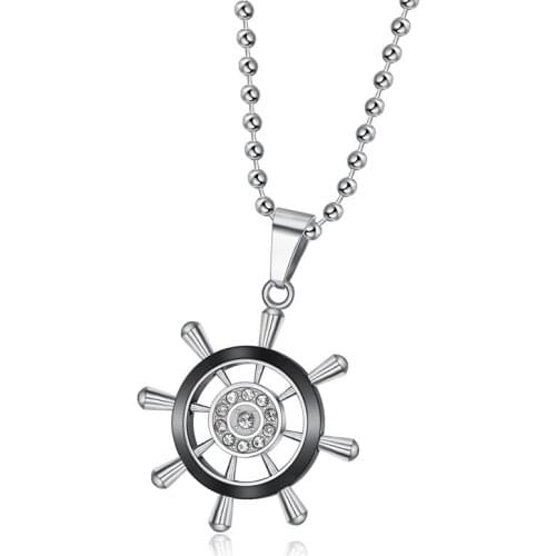 Fashion Men Necklace Rudder Pendant Stainless Steel Stylish Male Jewelry Sailor Navy Accessories Gift 24" Chain