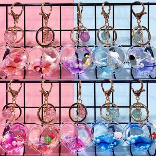 Fashion Trend Ocean World Doll Key Chain Into Oil Liquid Girl Heart Key Pendant Men and Women Lover Regular Gift Bag Pendant