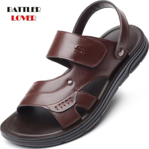 Men Sandals Genuine Cow Leather Mens Beach Shoes Brand Men Casual Shoes Mens Slippers Sneakers Summer Shoes Flip Flops 38-48