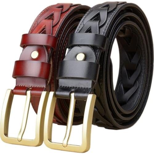 Top Quality Genuine Leather Mens Belt Luxury Design Copper BuckleMen Weaving Belts 3.8cm Width Jeans Breathable Belt MensGifts