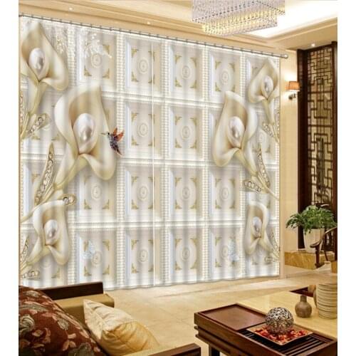 Natural Beautiful modern home decor relief 3d pearl flower curtains Blackout curtain window