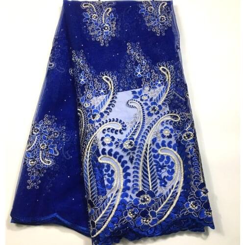 Latest Blue African Lace Fabric 2021 High Quality Lace Embroidery French Mesh With Beads Nigerian Lace Fabrics Material M2609