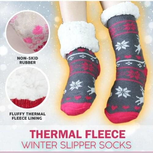 New Arrival Thermal Fleece Winter Slipper Socks Deer Warm Cozy Fuzzy Fleece-lined Knee Highs Winter Sock for Christmas Gift