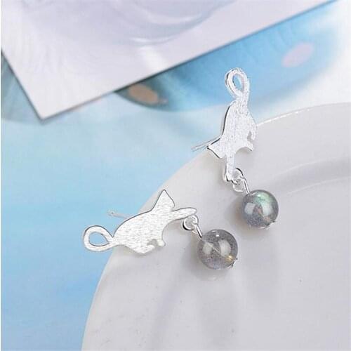 LUKENI Charm Crystal Gray Cat Earrings For Girl Birthday Gift Fashion Silver 925 Women Stud Earrings Jewelry 2018 Hot Lady Bijou
