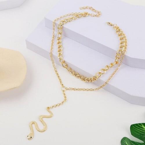 Retro Multilayer Snake Pendant Chain Necklace For Women Trendy Gold Silver Color Big Thick Chain Necklaces 2021 Jewelry