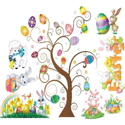 Easter Window Clings Decals Tree Bunny Egg Sticker for Wall Door Home Decor Animal Sticker Wallpaper Decoration
