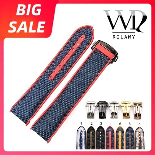 Rolamy 20 22mm Watch Band Strap Rubber Silicone Nylon Replacement Watchbands For Seiko SKX Planet Ocean 45 42mm With Clasp