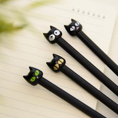 4pcs /set Cute Kawaii Lovely Cartoon Animal Black Cat Gel Pen 0.38 MM Rollerball Pen Novel Stationery For Students