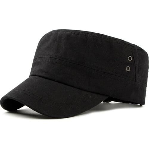 2020 Classic Vintage Flat Top Mens Washed Caps And Hat Adjustable Fitted Simple Light Board Cap Military Hats For Men