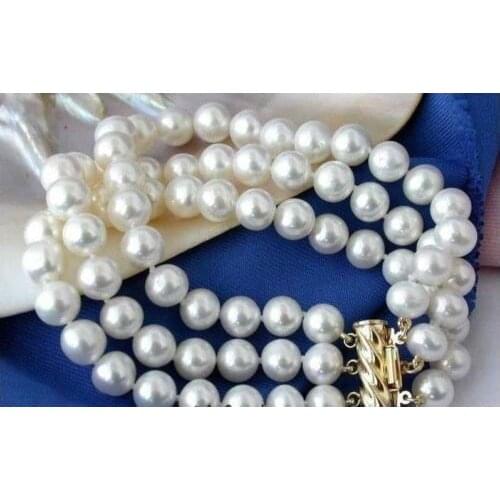 Triple strands 9-10 mm south sea white pearl bracelet 7.5-8" gold clasp@^Noble style Natural Fine jewe SHIPPING new >>free s