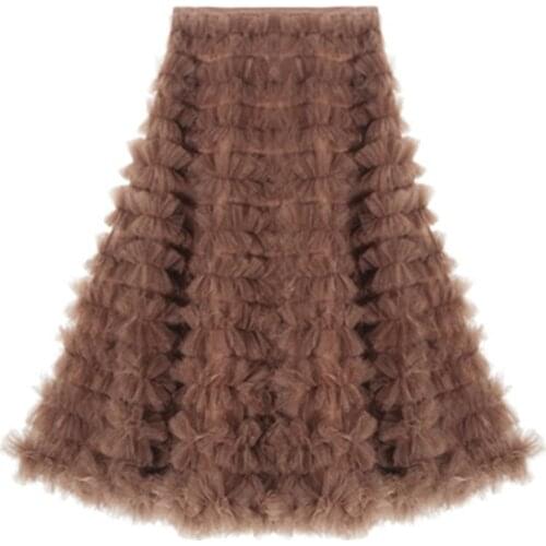 Tulle Shaggy Skirts A-line Light Brown Skirt Ankle length for Woman Formal Wedding Bride Party Cocktail Dress Skirt 2021