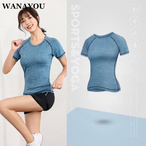 WANAYOU Women Quick Drying Running Shirt,Breathable Round Neck Outdoor Sports Exercises Yoga T-Shirts,Slim Fitness Short Sleeve