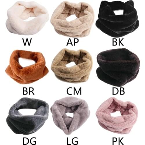 Women Men Winter Autumn Furry Plush Infinity Loop Circle Scarf Solid Color Thicken Neck Warmer Thermal Tube Shawl Wrap
