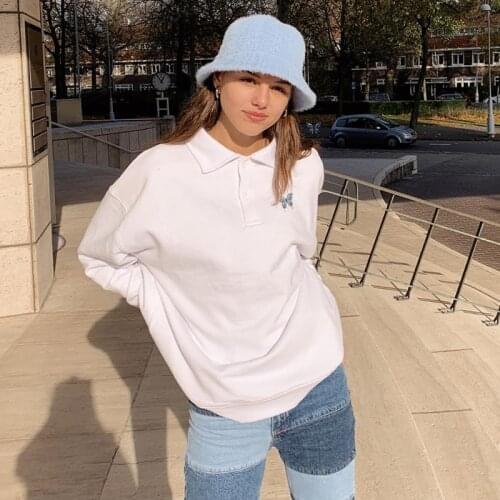 B-TOTO American Retro Bm White Butterfly Polo Collar Sweater Female Tide Ins Spring And Autumn Tide Brand 2021