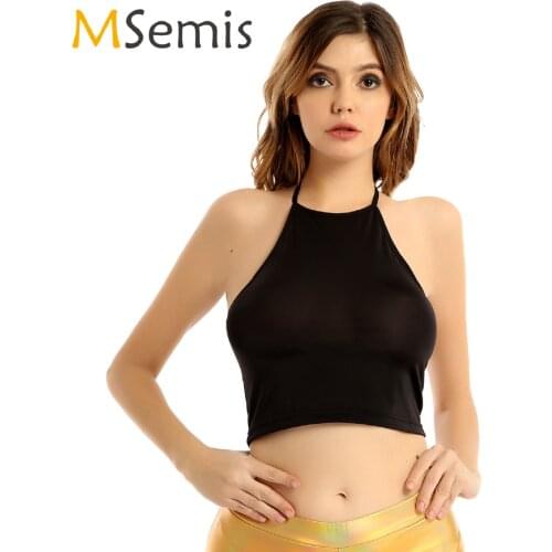 Womens Erotic Lingerie Camisole Lace-up Halter Neck Backless Tank Top Stretchy Close-Fitting Sleeveless See Through Crop Top