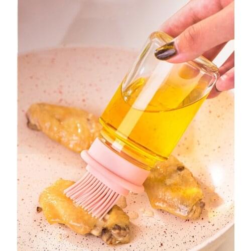 1Pc Portable Silicone Oil Bottle Brush With Cover High Temperature Resistant Grill Oil Brushes Bake BBQ Brush Kitchen Tools