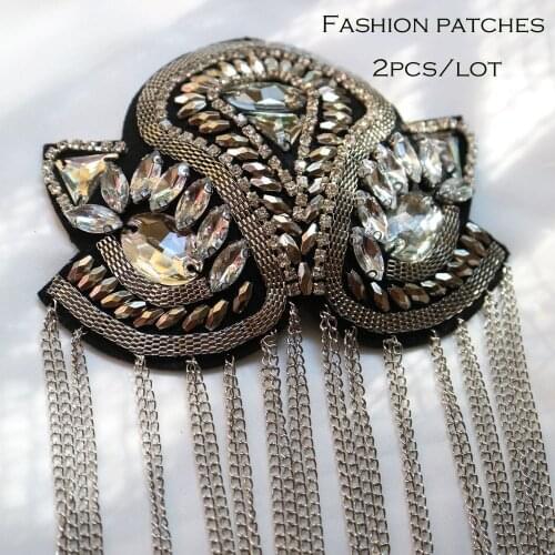 2pcs/set luxury tassel Beaded epaulette for clothes Punk Coat Suit DIY Fashion Tassel Badge Epaulets Shoulder Patches appliques